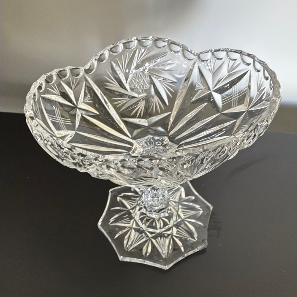 Clear Cut Crystal Compote Pedestal Dish .